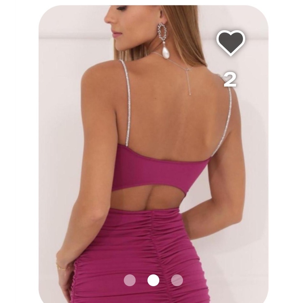 Lucy In The‎ Sky Pink Ruched Rhinestone Strap Mini Dress M Keyhole Back
